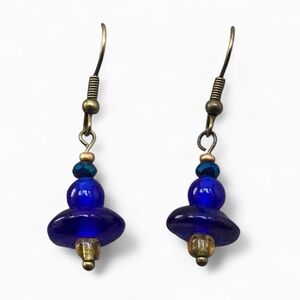 Handcrafted Glass Lampwork Bead Earrings | Sapphire Blue Handmade Earrings